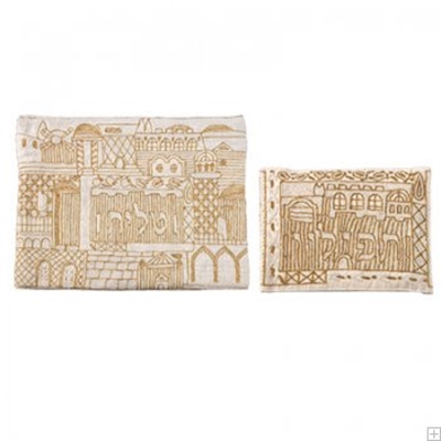 תיק לטלית ותפילין עם ריקמה בעבודת יד "ירושלים העתיקה" (זהב) - יאיר עמנואל |  Gifts 4 Jewish| 🔯 | חנות יודאיקה, מתנות יהודיות, אמנות יהודית 🔯