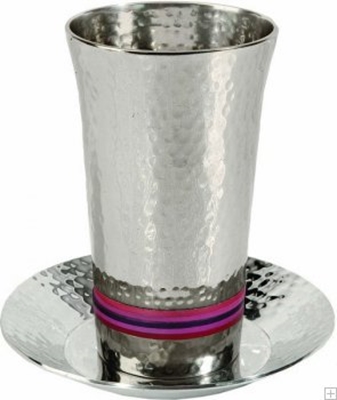תמונה של גביע קידוש מניקל עם תחתית חמישה צבעים (אדום) - יאיר עמנואל