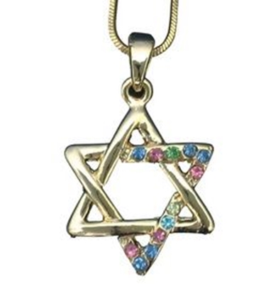 תליון מרודיום "מגן דוד" זהוב משובץ אבנים + שרשרת| 🔯 | חנות יודאיקה, מתנות  יהודיות, אמנות יהודית 🔯