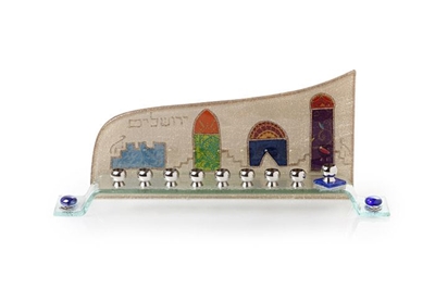 תמונה של חנוכיה מזכוכית גל "ירושלים העתיקה" - לילי אומנות
